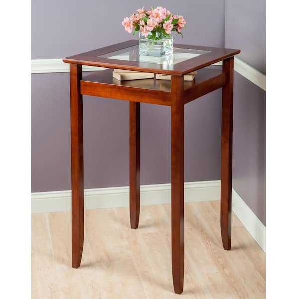 Halo Square Bar Height Table With Glass Top Wood/walnut - Winsome : Target