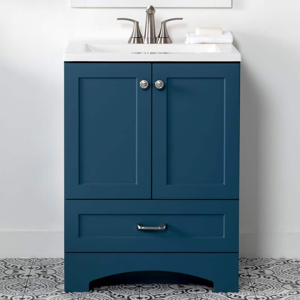 Lancaster 24 in. W x 19 in. D x 33 in. H Single Sink Bath Vanity in Admiral Blue with White Cultured Marble Top -  Glacier Bay, B24X20313