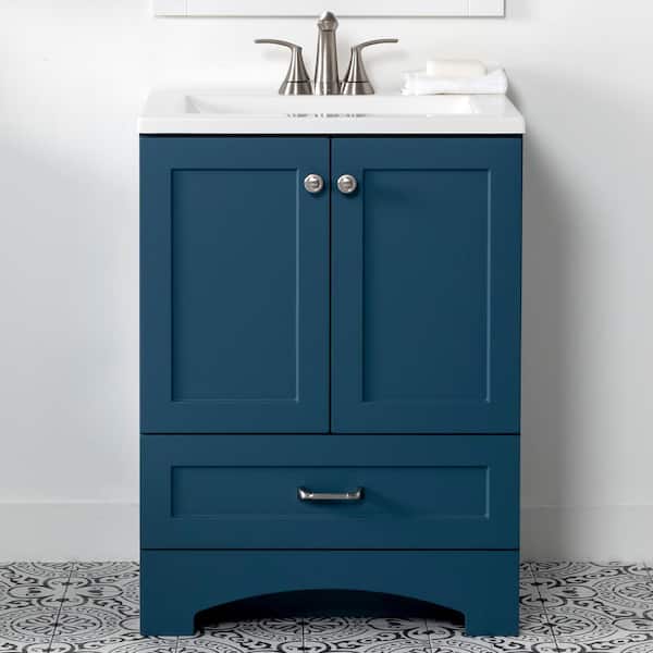 Lancaster 25 in. Single Sink Admiral Blue Bath Vanity with White Cultured Marble Top (Assembled)