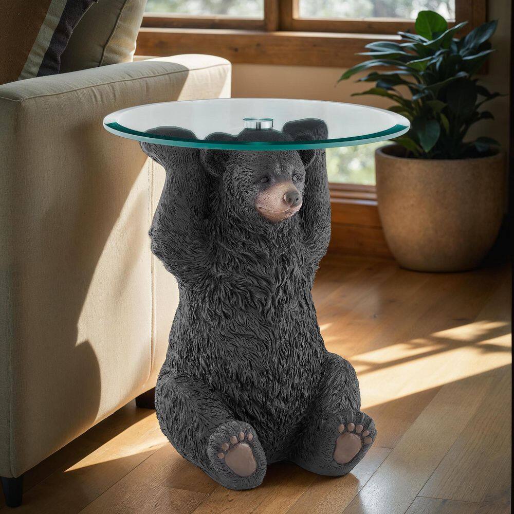 Barney Bear Round Glass and Resin Side Table