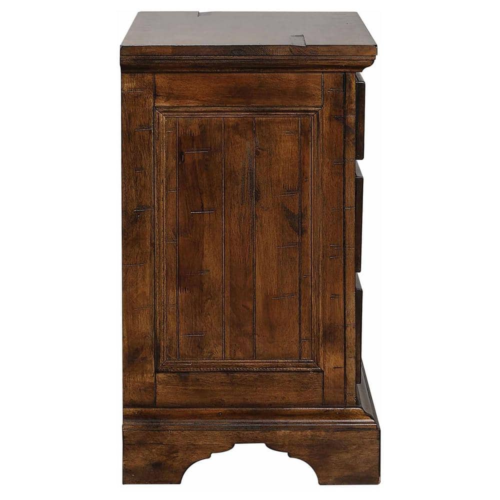 Vintage Bourbon Solid Wood 3-Drawer Nightstand