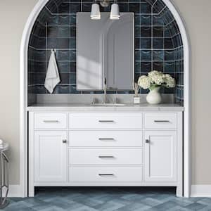 Bristol 61 in. W x 22 in. D x 36 in. H Freestanding Bath Vanity in White with White Marble Top