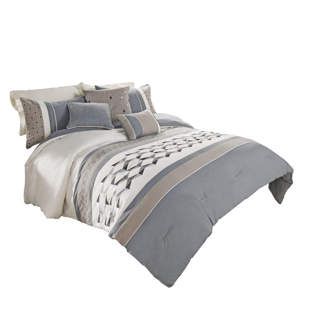 Blue and Gray 7-Piece Queen Microfiber Comforter Set