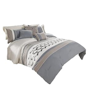 7- Piece Blue and Gray Geometric Polyester Queen Comforter Set