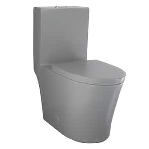 28 in. 1-Piece 1.1/1.6 GPF Dual Flush Elongated Toilet in Grey Seat Included