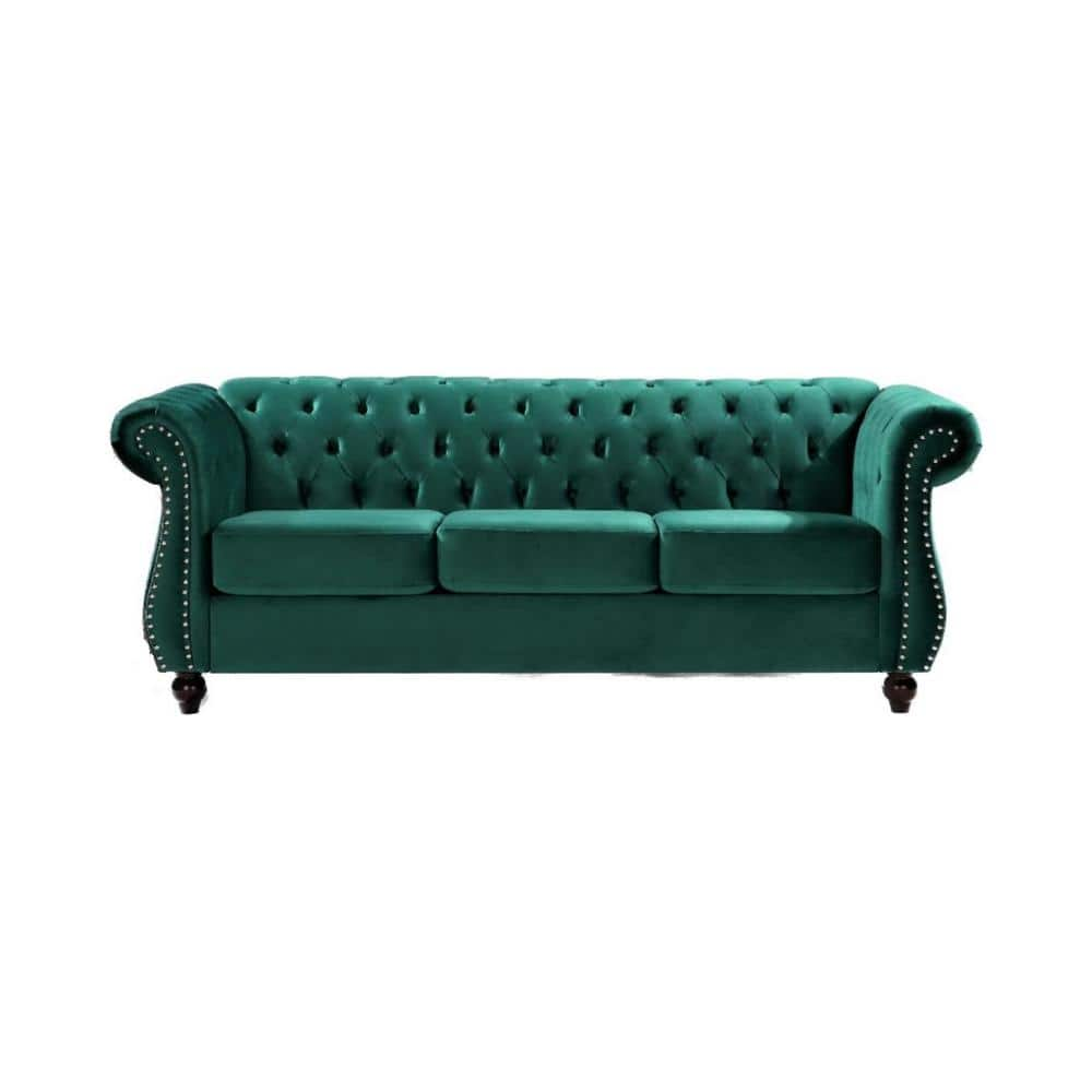 Feinstein 82.6 in. Rolled Arm Velvet Straight 3-Seater Sofa in Green -  US Pride Furniture, S5679-S