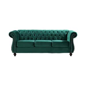 Feinstein 82.6 in. Rolled Arm Velvet Straight 3-Seater Sofa in Green