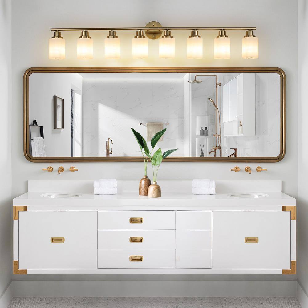 52 in. 8-Light Gold Iron Vanity Light Wall Sconce w/ Frosted Glass Shade (No Bulbs) price history on PriceWatchPro