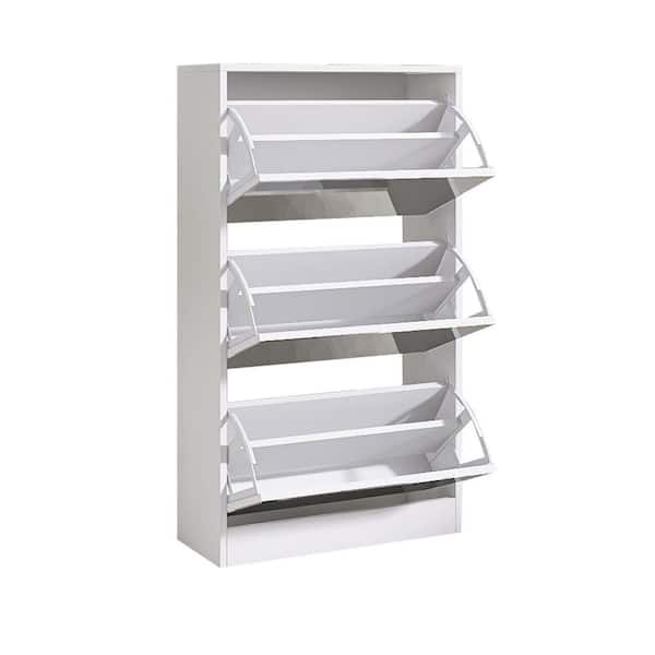 Siavonce Narrow Shoe Storage Cabinet with Mirror, Wood Slim