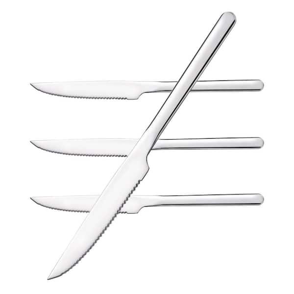4.2 in. German Stainless Steel Full Serrated Steak Knife Set with Sleek Mirror Polished Handle (Set of 4)