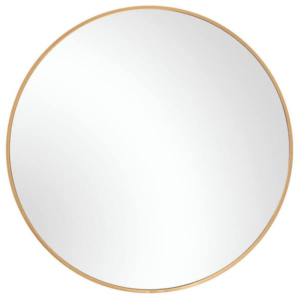 Benjara 24 in. x 24 in. Modern Gold Round Shape Sleek Metal Framed Decorative Mirror