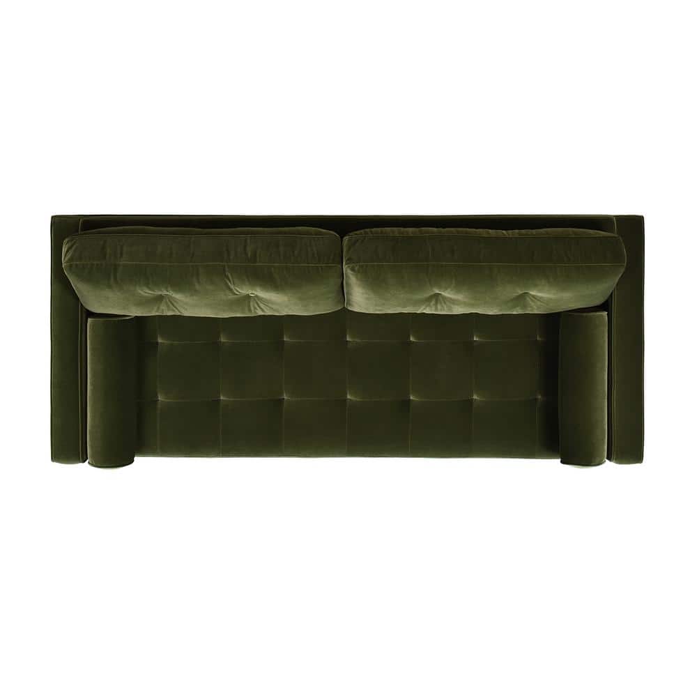 Olive Green Tufted Faux Leather Sofa with Wood Legs