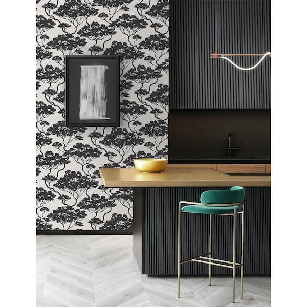 Onyx and Fog Nara Stringcloth Paper Unpasted Wallpaper Roll (60.75 sq. ft.)
