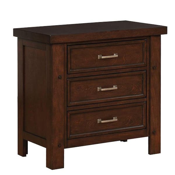 Benjara 28 in. Brown 3-Drawer Wooden Nightstand