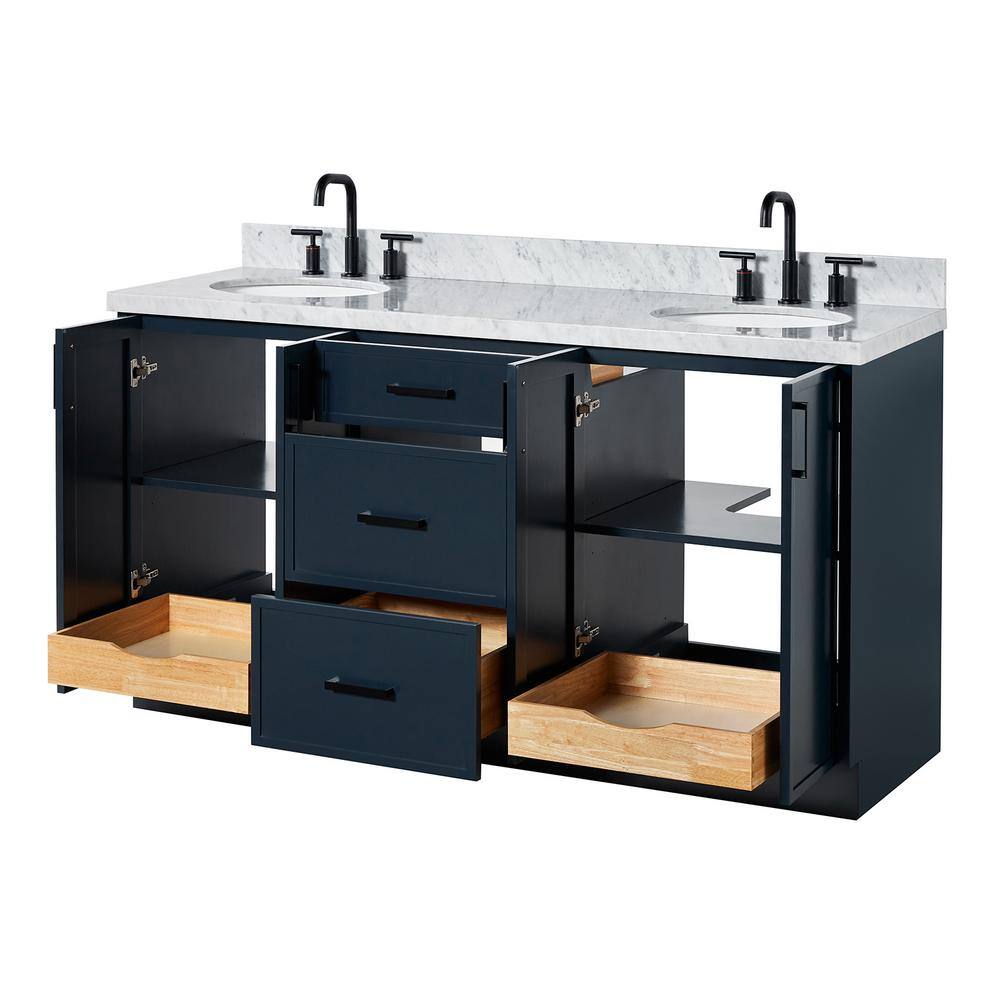 Midnight Blue Double Sink Freestanding Vanity with Carrara Marble Top