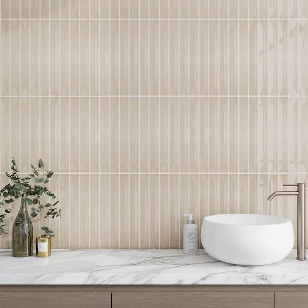 Horizonte 2 in. x 16 in. Glossy Alabaster Beige Ceramic Deco Subway Wall Tile (10.76 sq. ft./case) - 50 Pack