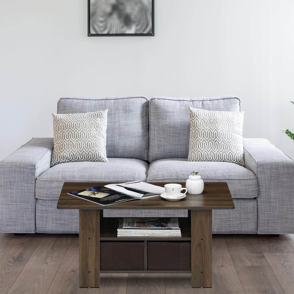 Columbia Walnut Rectangular Coffee Table with Storage Bins