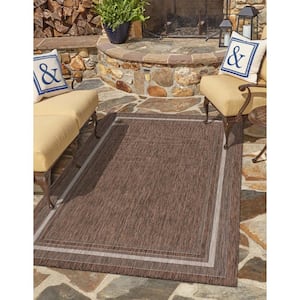 Outdoor Soft Border Brown 8' 0 x 11' 4 Area Rug