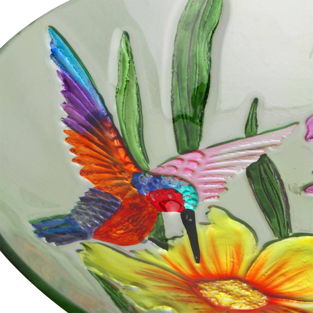 Colorful Glass Birdbath with Metal Stand, 18"