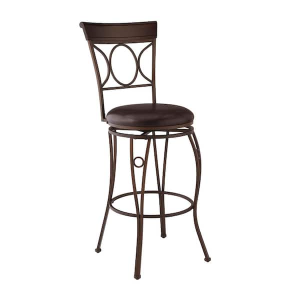 Henry Circle Back 30 in. Brown High Back Metal Bar Stool with Faux Leather Seat