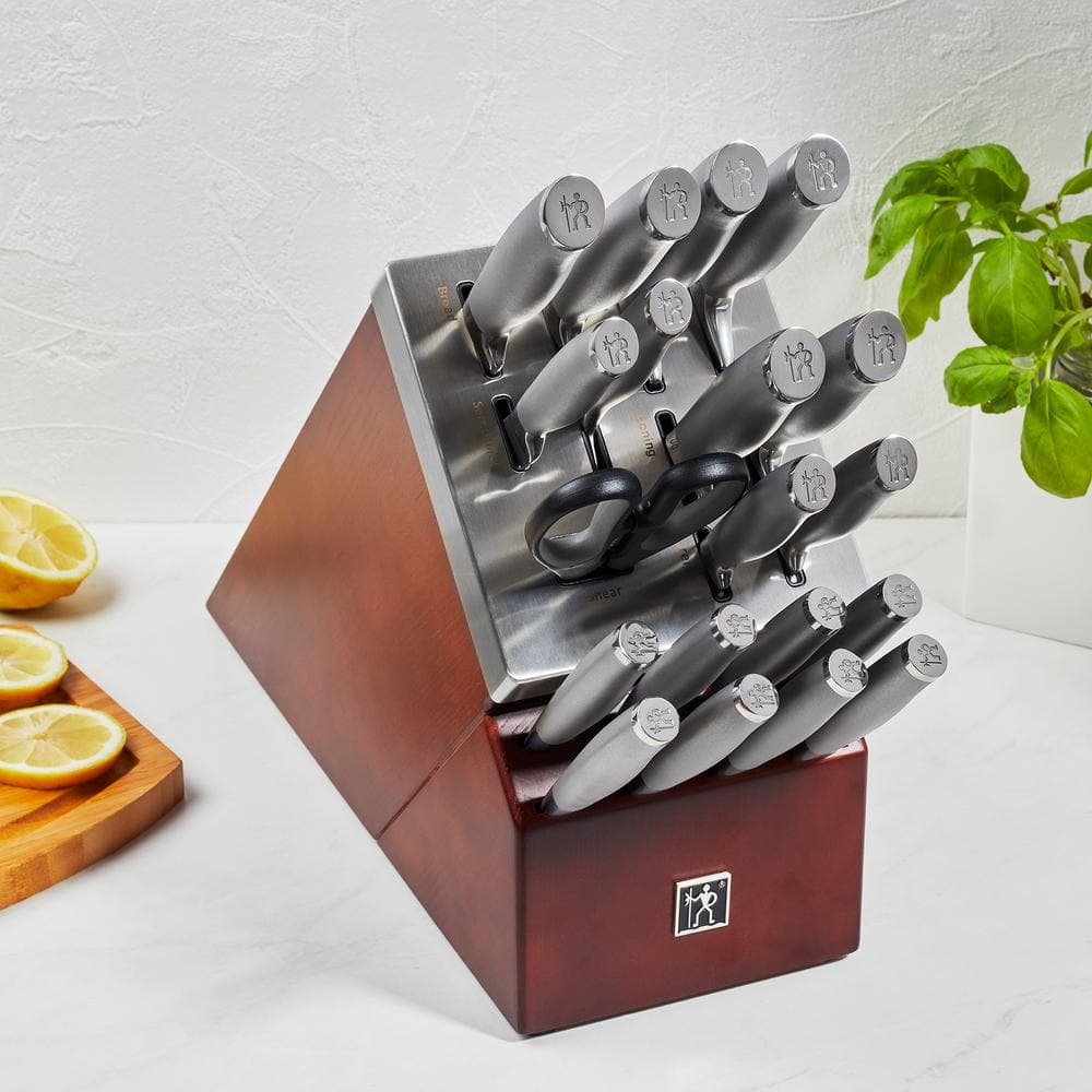 HENCKELS Modernist 14-Piece Self-Sharpening Knife Set with Block, Chef Knife, Paring Knife, Bread Knife, Steak Knife, Stainless Steel, Walnut