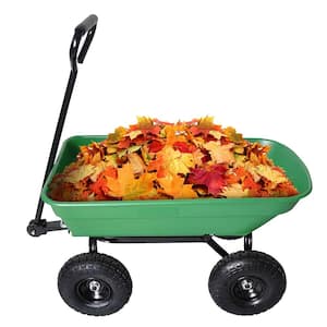 4 cu. ft. Plastic Outdoor Wagon Carrier Garden Cart with 10 inch Pneumatic Tires, Steel Frame and 55 L Capacity, Green