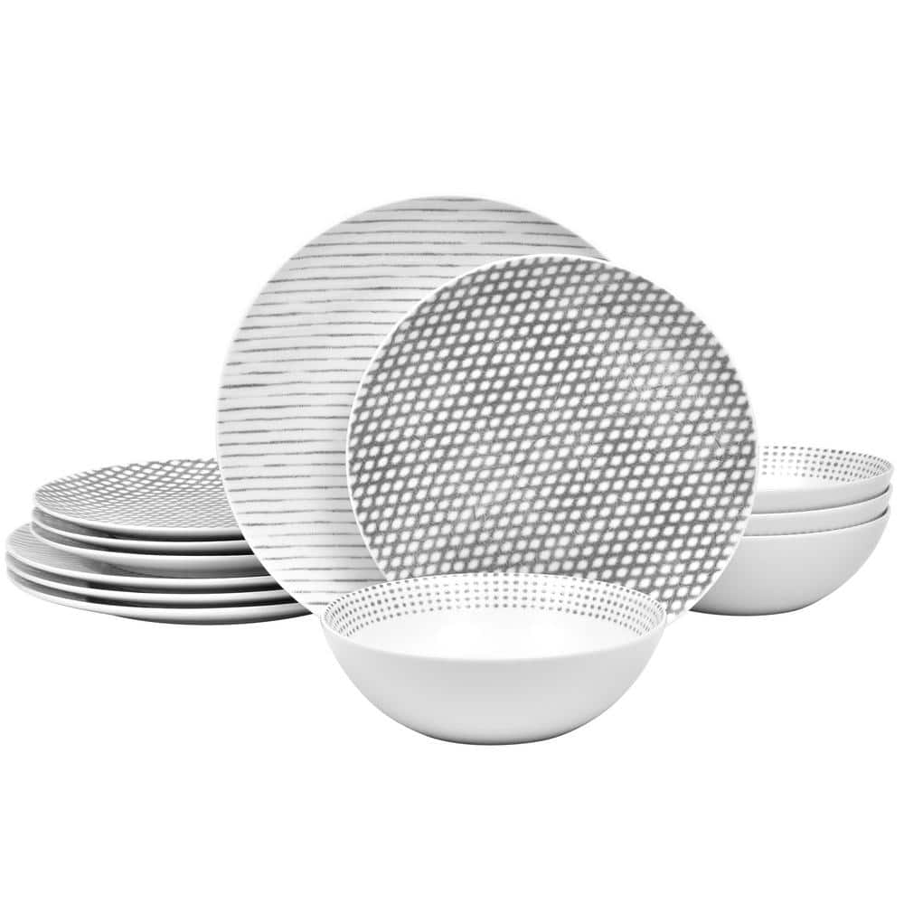 Noritake Grey Hammock 12-Piece Coupe (Grey) Porcelain Dinnerware Set ...