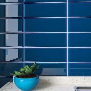 Crystile Turquoise 4 in. X 12 in. Glossy Glass Subway Tile (10 sq. ft./Case)