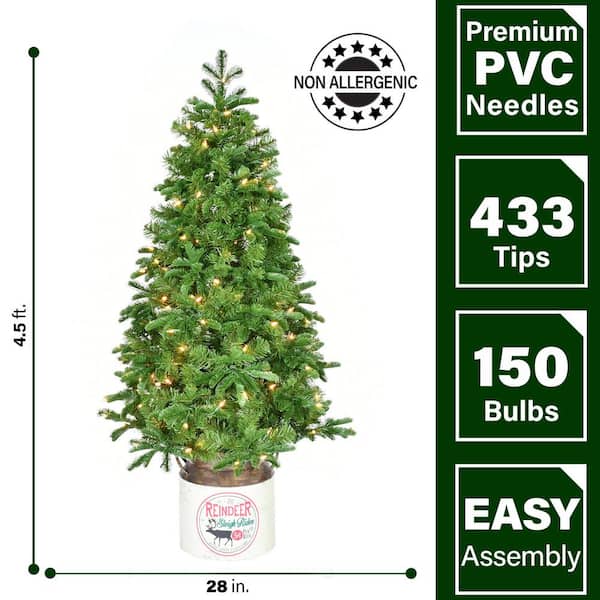 4.5-Ft. Porch Tree in Reindeer Pot with Warm White LED Lights