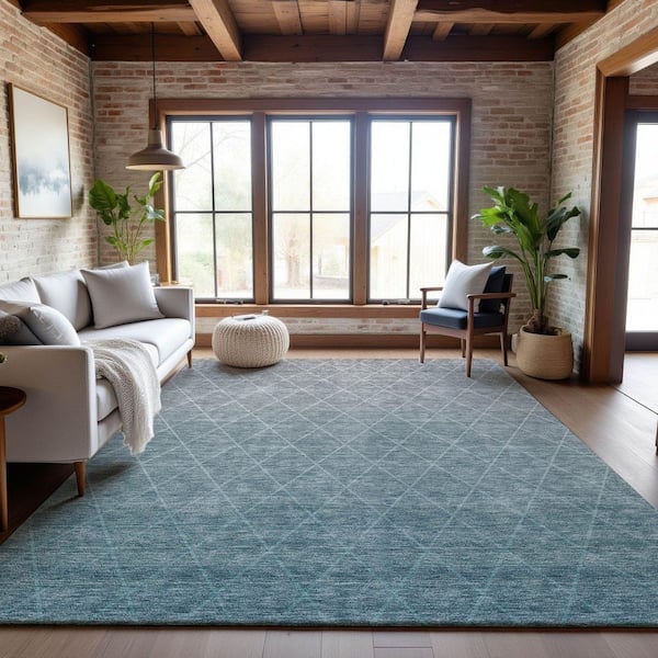 Mayfield Premium Machine Washable Abstract AMF1175 Teal 9 ft. x 12 ft. Area Rug
