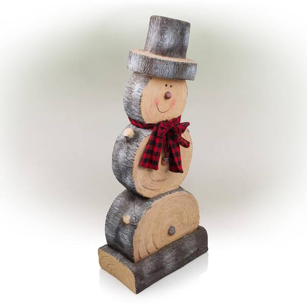 Alpine Corporation 38 in. Tall Christmas Snowman Statue with Wood 