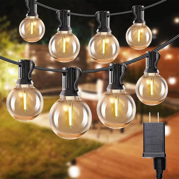 52 Light 100 ft. Black Outdoor Remote Dimmable 24V Waterproof Plug G40 LED Shatterproof Patio String Light