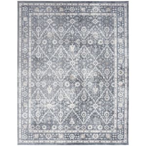 Astra Machine Washable Dark Blue 7 ft. x 9 ft. Distressed Traditional Area Rug