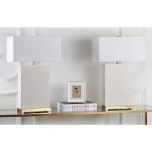 Joyce 27.75 in. Cream Faux Woven Leather Table Lamp with Off-White Shade (Set of 2)