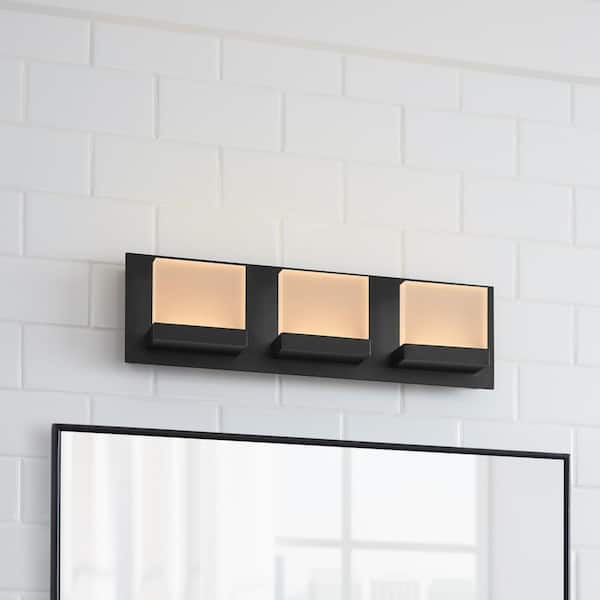 Home Decorators Collection Alberson 18.1 in. W 3-Light Matte Black with Frosted Acrylic Integrated LED Vanity Light Bar