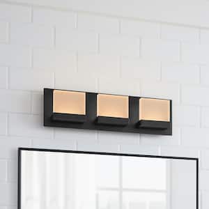 Alberson 18.1 in. W 3-Light Matte Black with Frosted Acrylic Integrated LED Vanity Light Bar