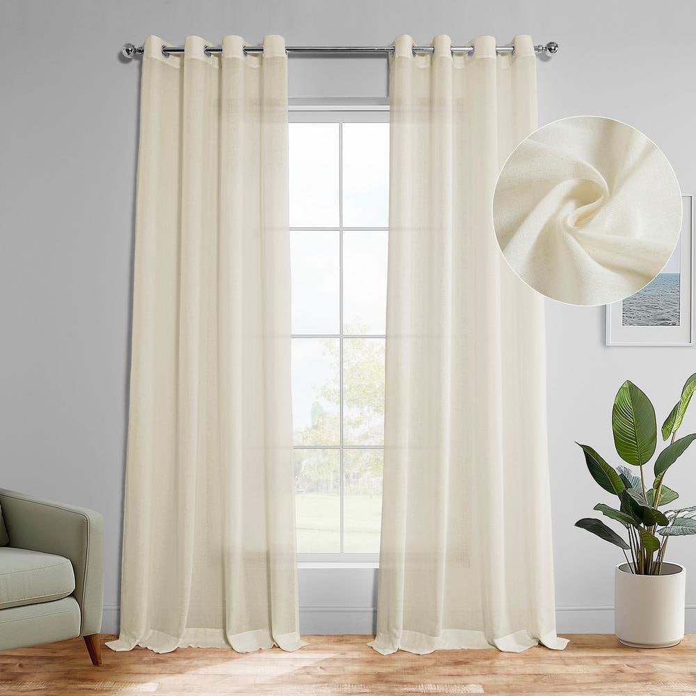 Extra Long Off-White Grommet Sheer Linen-Blend Drapes