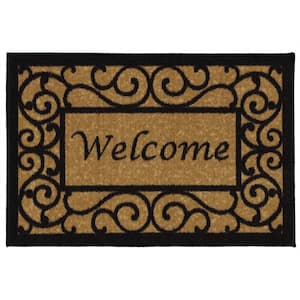 Ottohome Collection Non-Slip Rubberback Floral Border 20x30 Indoor/Outdoor Doormat, 20 in. x 30 in., Camel