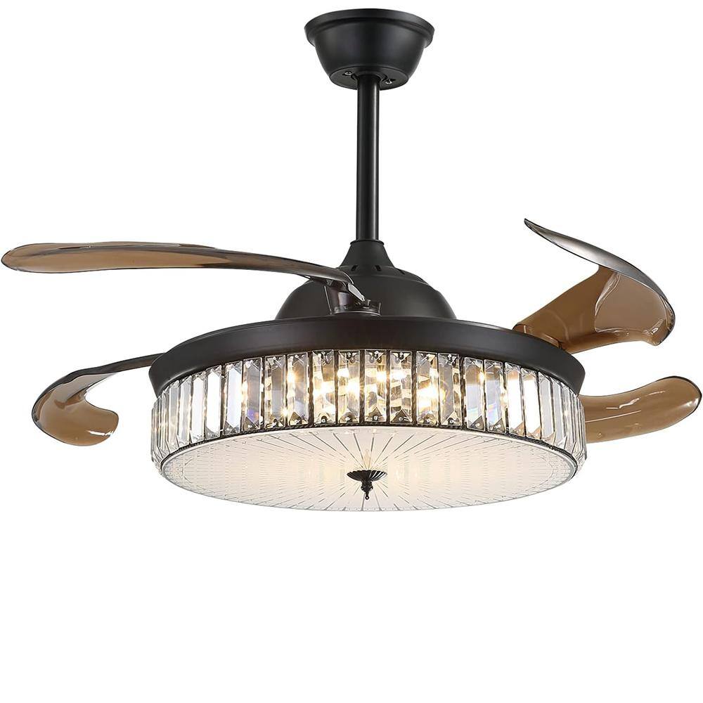 42 in. Indoor Retractable Black Crystal Ceiling Fan with Lights and Remote for Bedroom Dining Room price history on PriceWatchPro