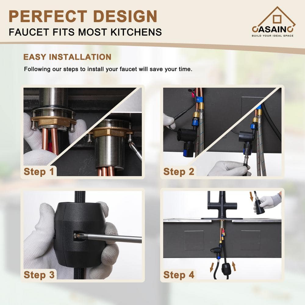 Matte Black Pull-Down Kitchen Faucet with Digital Display