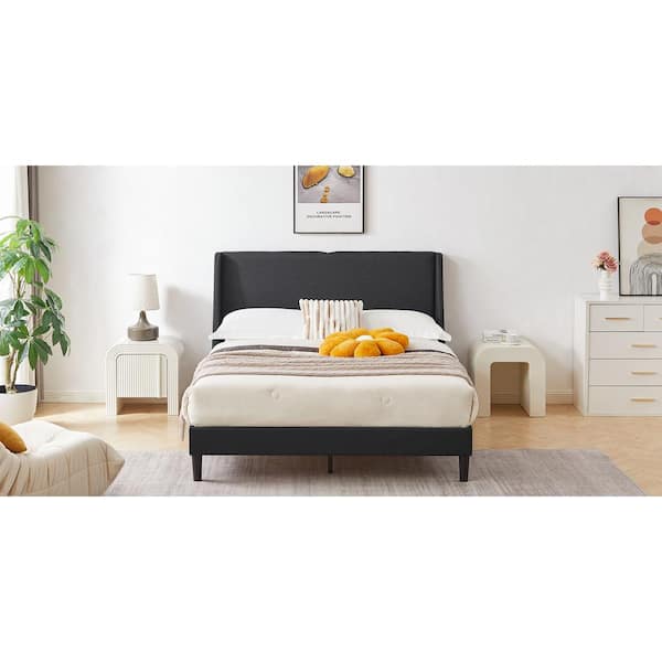 VECELO Upholstered Bed, Gray Metal Frame Full Platform Bed