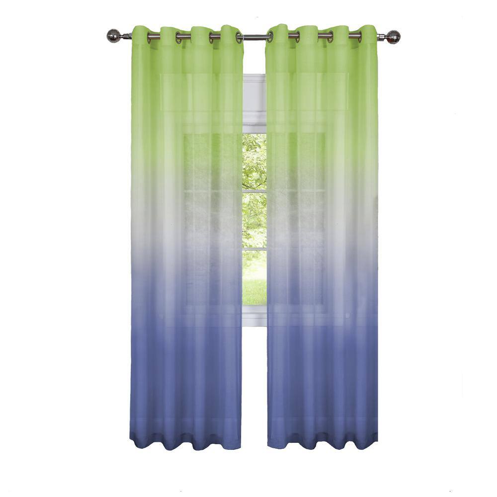 Blue Ombre Sheer Grommet Ground Length Curtain Panel