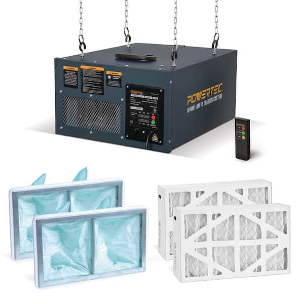 3-Speed Remote Controlled Air Filtration Systems (300/350/400 CFM) with Inner and Outer Filters Replacement (2 of Each)
