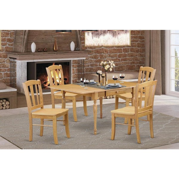 East West Furniture 5-Piece Natural Oak Finish Solid Wood Top - Dining Room Set with Dropleaf - Seats 4