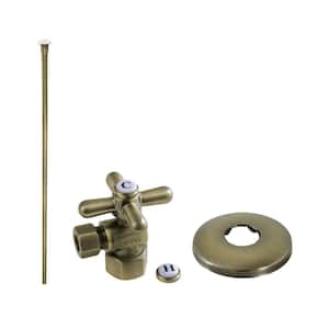 Trimscape Cross Toilet Supply Kit with Supply Line and Flange in Antique Brass