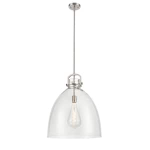 Newton Bell 1-Light Brushed Satin Nickel Shaded Pendant Light with Clear Glass Shade