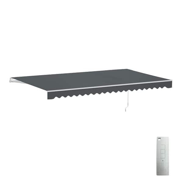 20 ft. Caribbean UV Polyester Motorized Retractable Patio Awning 10 ft. Projection in Gray Black Frame