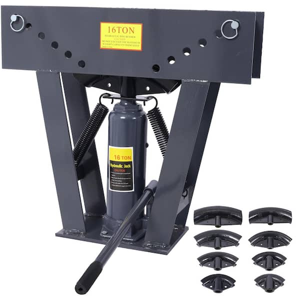 Gray 16 Ton Pipe Bender Manual Hydraulic, Piping Bending Exhaust Tube Fabric with 8 Dies, Adjustable Rollers