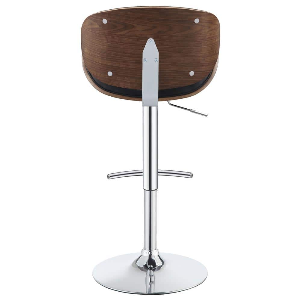 Adjustable Black Faux Leather and Walnut Bar Stool