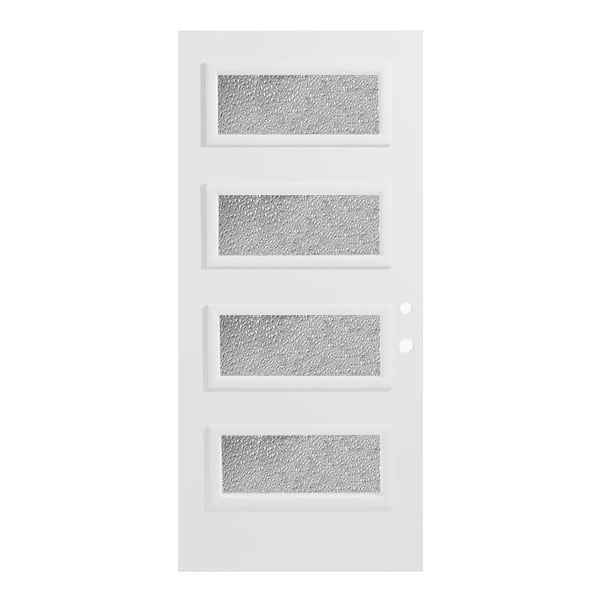Stanley Doors 32 in. x 80 in. Lorraine Diamond 4 Lite Painted White Left-Hand Inswing Steel Prehung Front Door